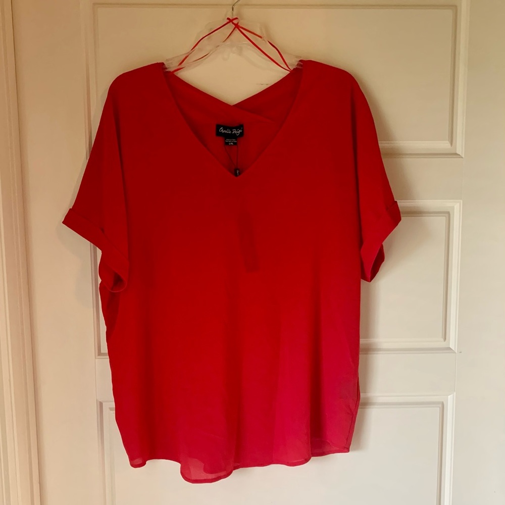 Charlie Paige Red Chiffon Short Sleeved Top